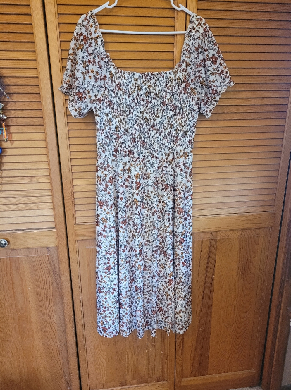 Siren Lily Cream Midi Dress with Brown Floral Print